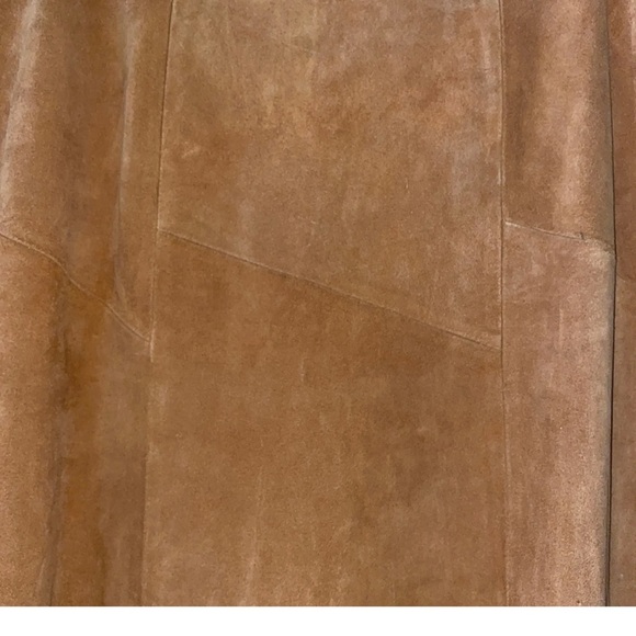 VINTAGE 1980s SUEDE SKIRT AVON FASHIONS BOHO GRUNGE SIDE ZIP SIZE 17/18 MCM TAN - Picture 6 of 11